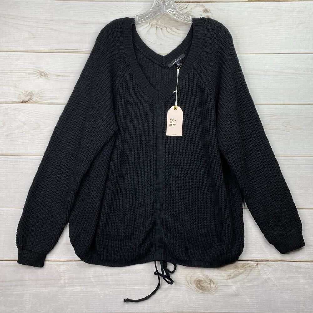 Love Tree Cable Knit Sweater 3X Black Oversized Fit V Neck Winter Cabincore NWT